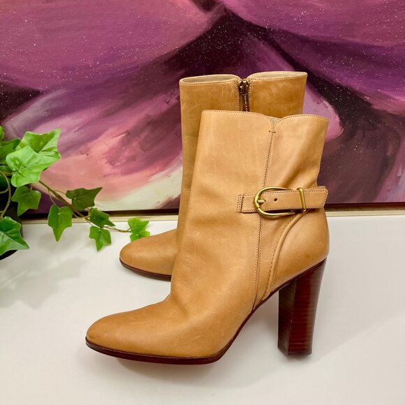 Veronica Beard Viv Booties Natural Leather Upper Ankle Heeled Buckle Boots Size - Picture 6 of 16